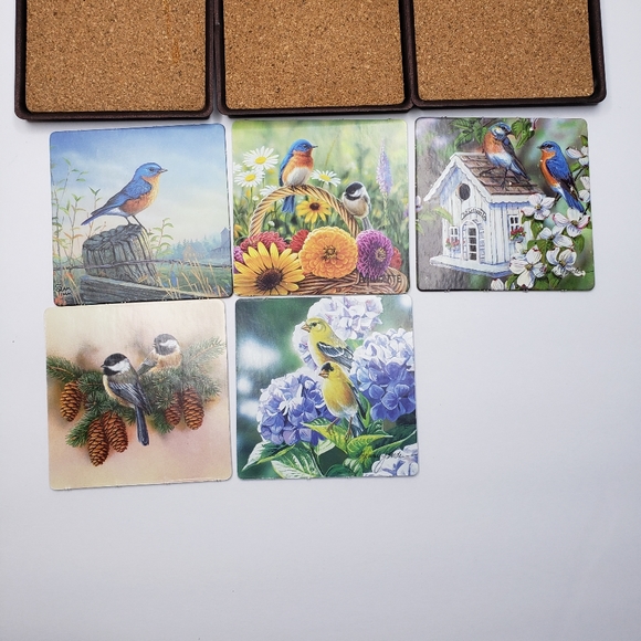Ten Interchangeable Cardboard Coasters With Three Metal Holders Birds Nature - Picture 3 of 6